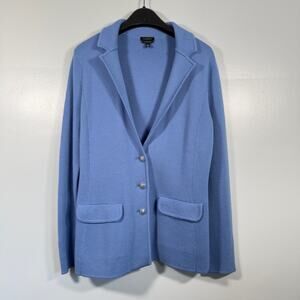Talbots 100% Merino Wool Sweater Blazer Periwinkle Blue Crest Button Jacket S